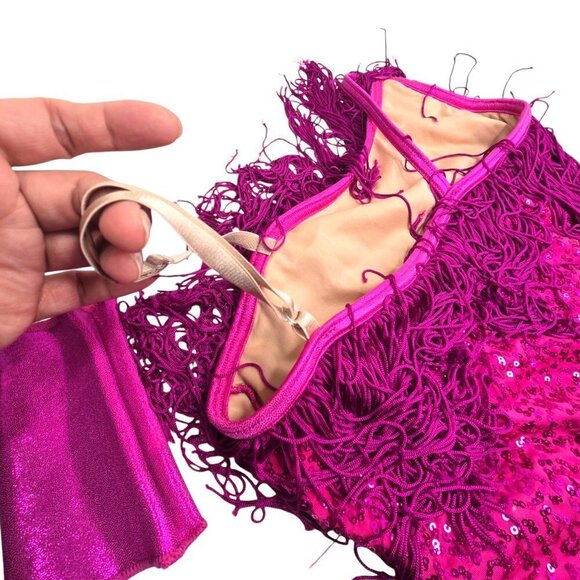 WEISSMAN Dance Costume Pink Sequin Flapper Fringe Fancy - Picture 6 of 8